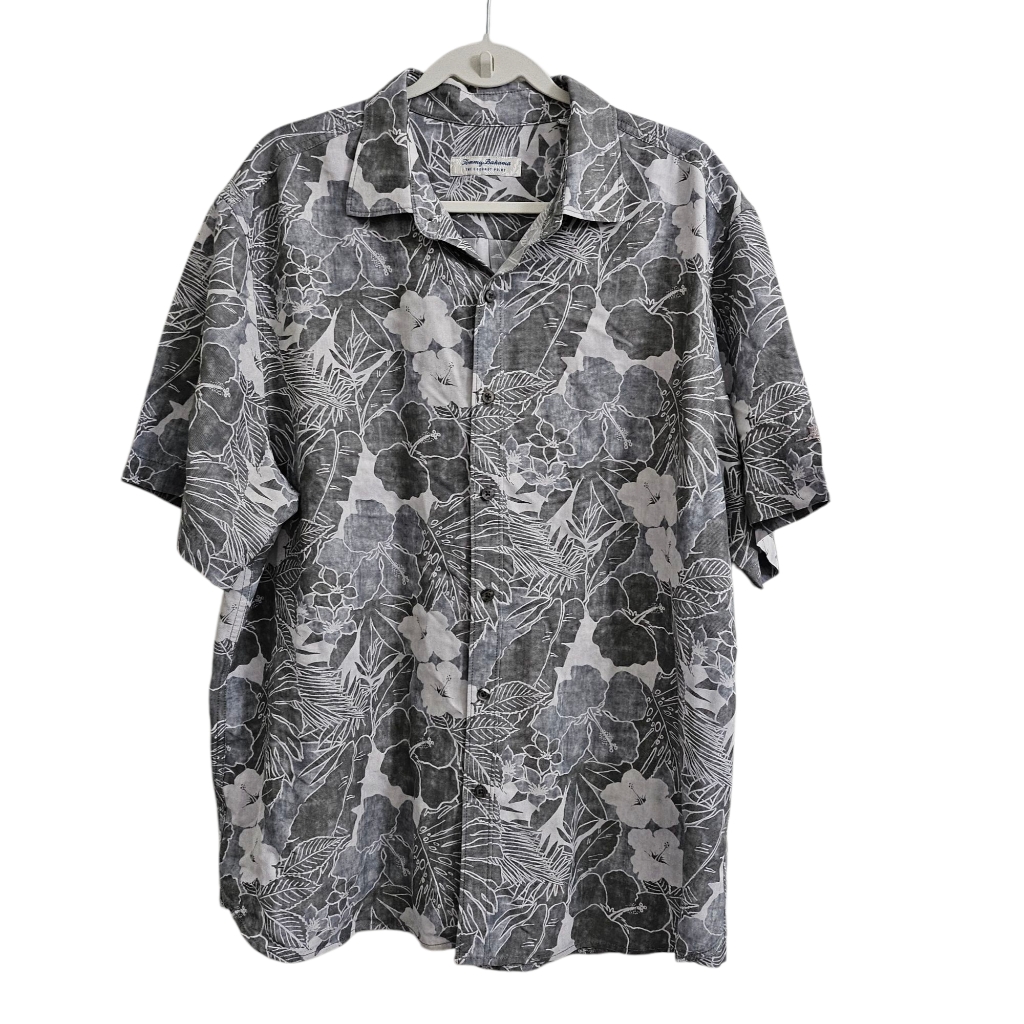 Tommy Bahama Hawaiian Shirt Mens Xl Gray Coconut Point Camp Islandzone Aloha Top